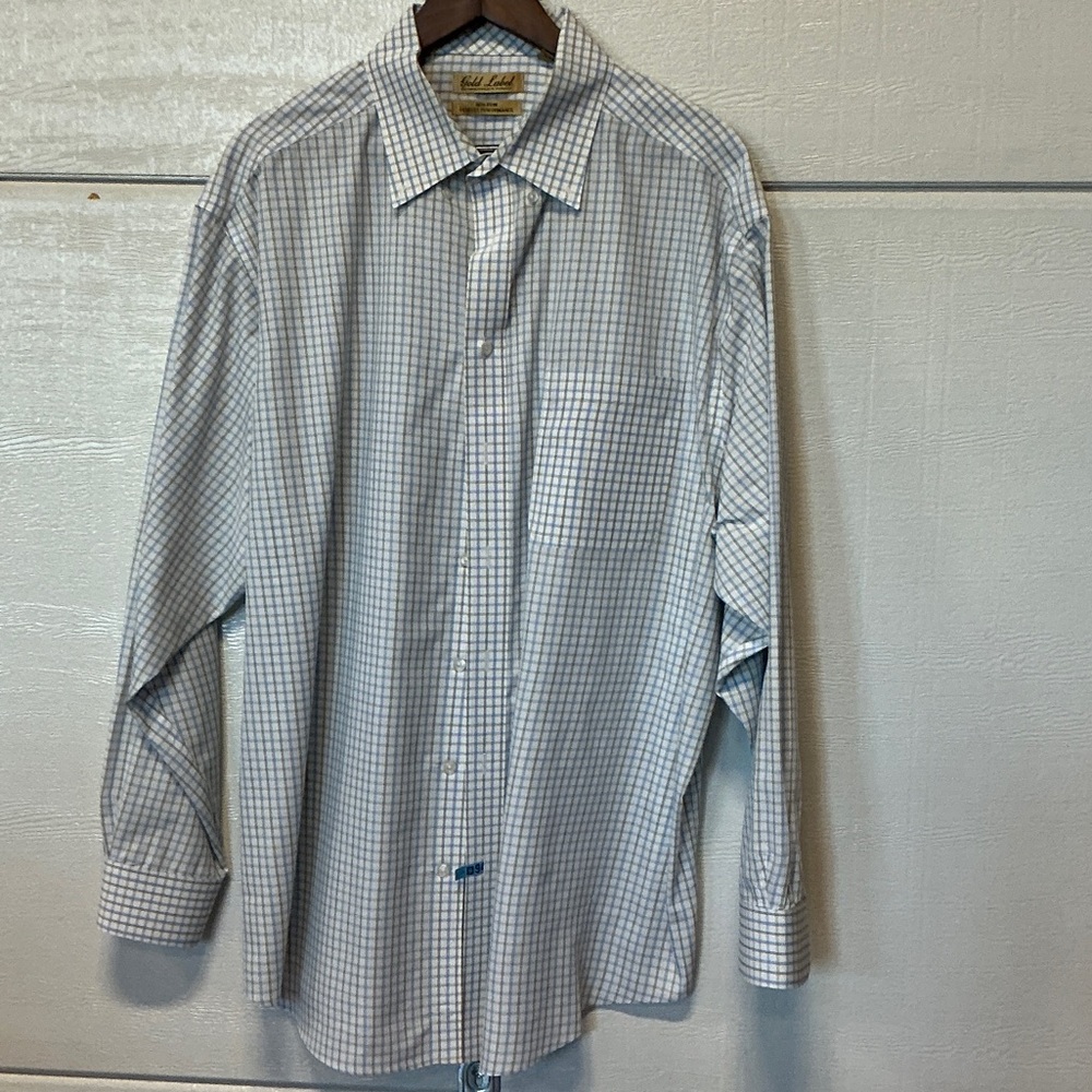 Men's Light Blue Windowpane Dress Shirt - Classic Long Sleeve